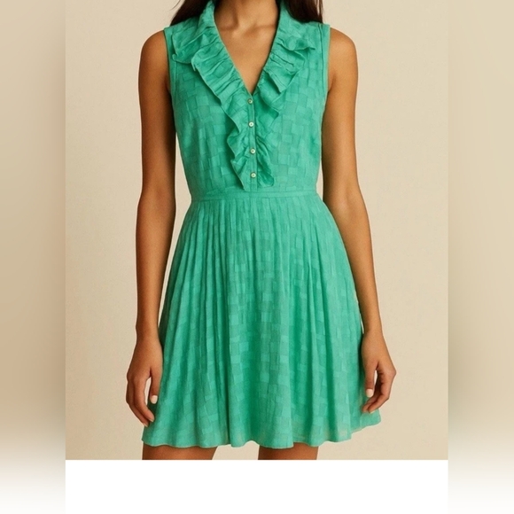ANTONIO MELANI Dresses & Skirts - ANTONIO MELANI Women's Turquoise Ruffled Silk blend Dress. Fit&Flare, Pleats Sz4